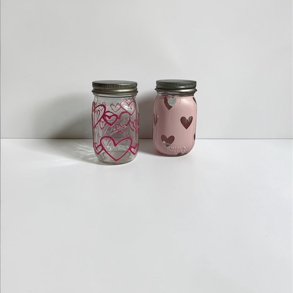 2 Mason Jars With Heart designs